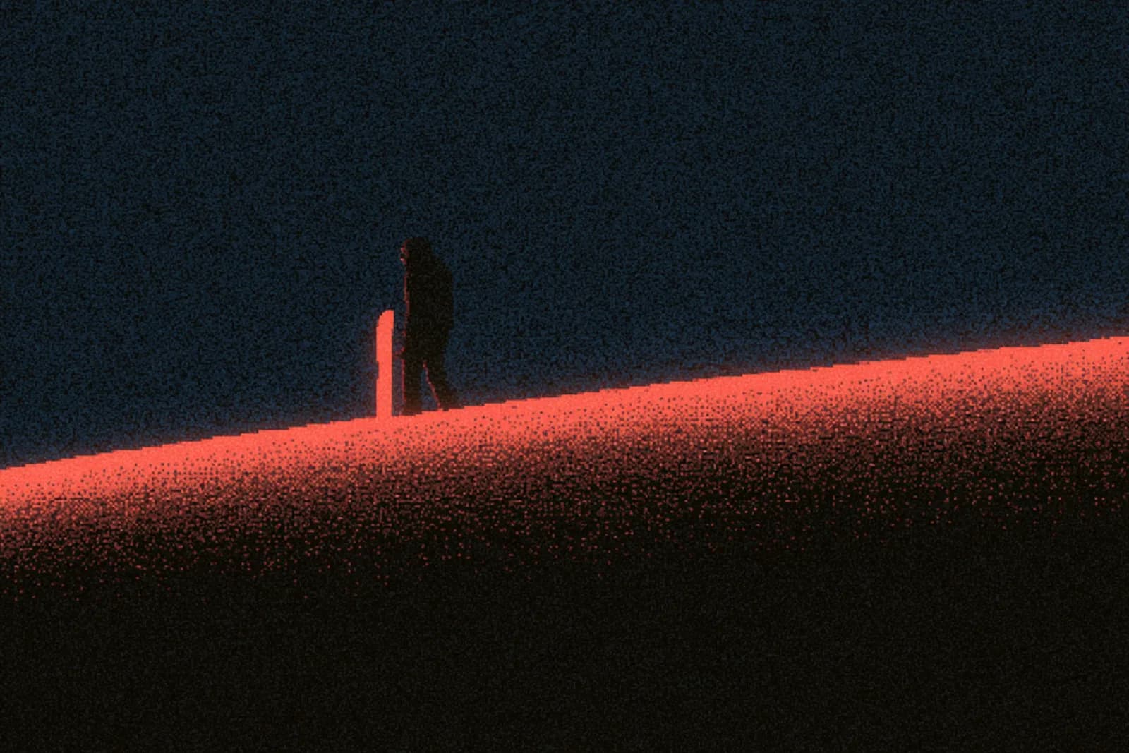 A rider standing a snowboard on end in deep snow